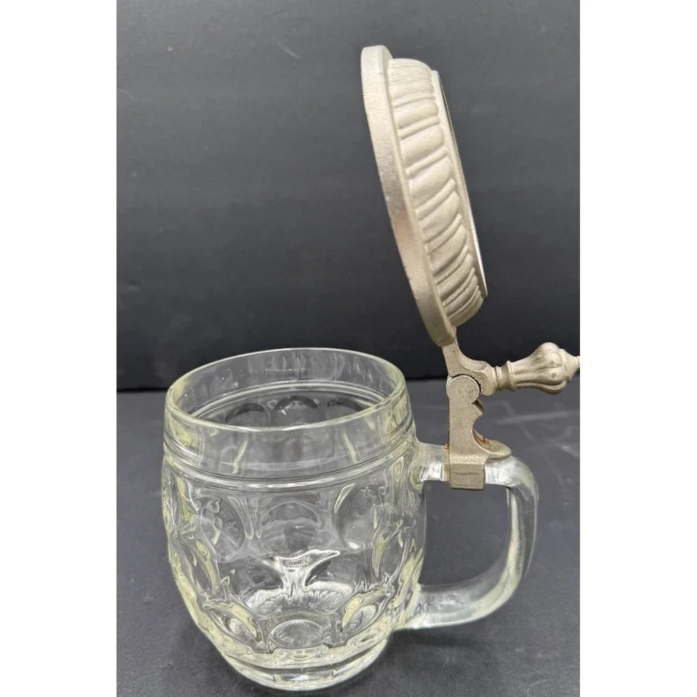 Vintage Haku Glass With Metal Lid‎ Original Bierseidel Beer Stein Mug